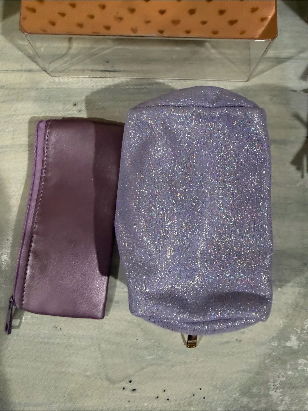 Purple Makeup Bag Bundle - 2 Pc Glitter Cosmetic Pouches